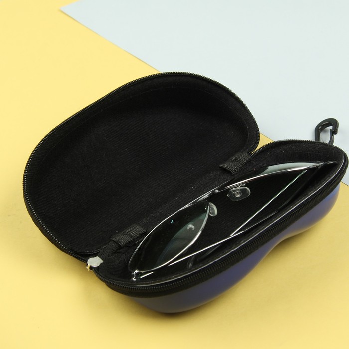 Футляр для очков, отдел на молнии, с карабином, цвет синий