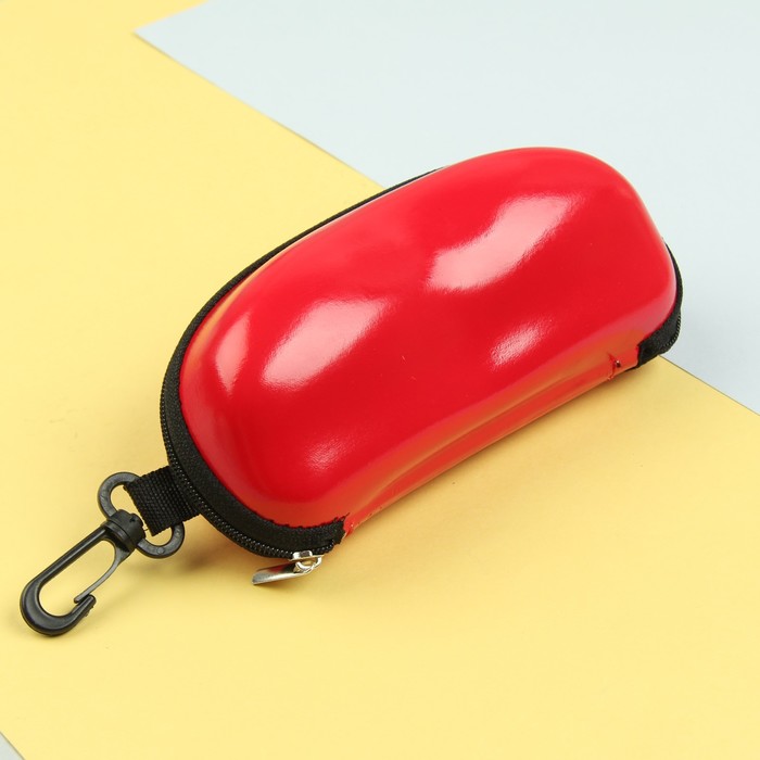 Футляр для очков, отдел на молнии, с карабином, цвет красный