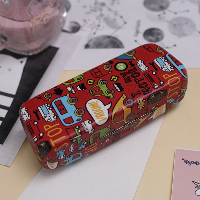 Футляр для очков "Тачки", 1 отдел, цвет красный