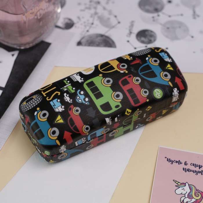 Футляр для очков "Тачки", 1 отдел, цвет чёрный