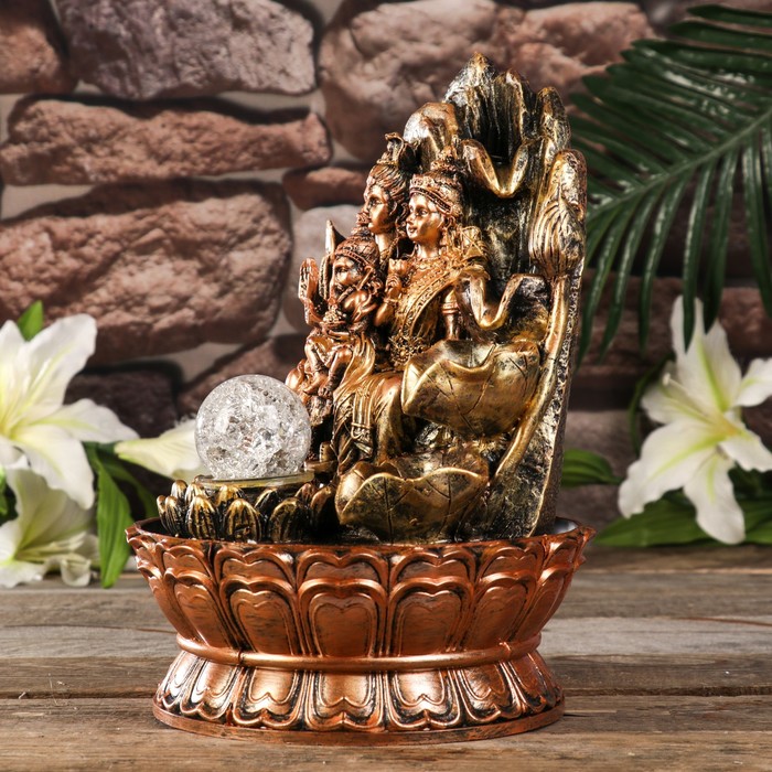 Фонтан настольный от сети, подсветка "Ганеша, Шива и Парвати у скалы" 29х20х20 см