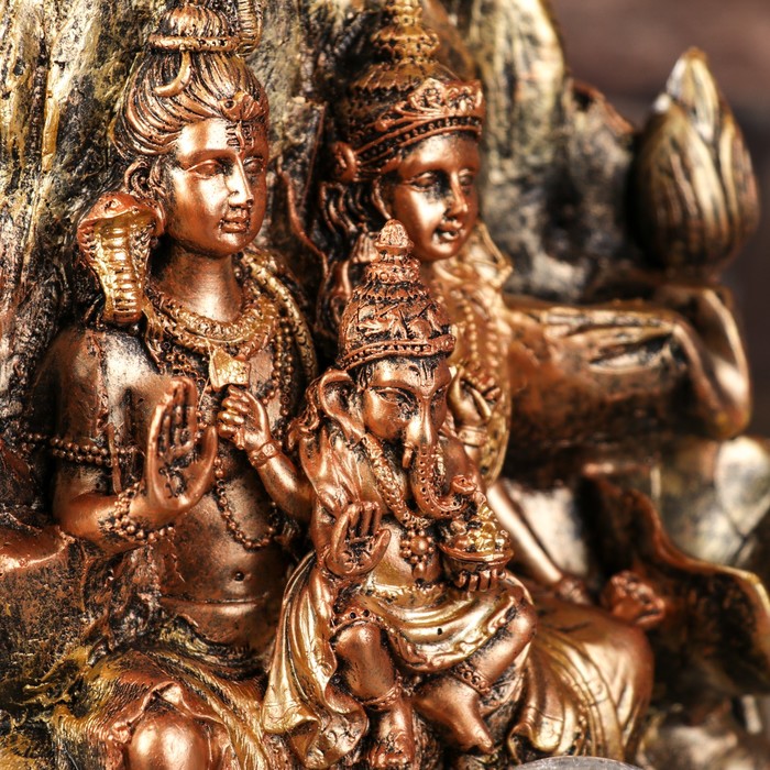 Фонтан настольный от сети, подсветка "Ганеша, Шива и Парвати у скалы" 29х20х20 см