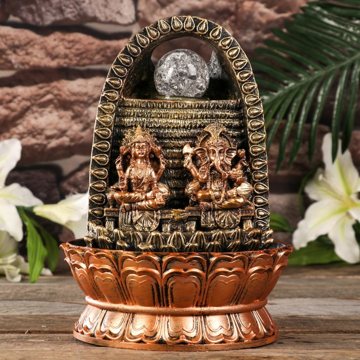 Фонтан настольный от сети, подсветка "Парвати и Ганеша у арки с водопадом" 27,5х20х20 см