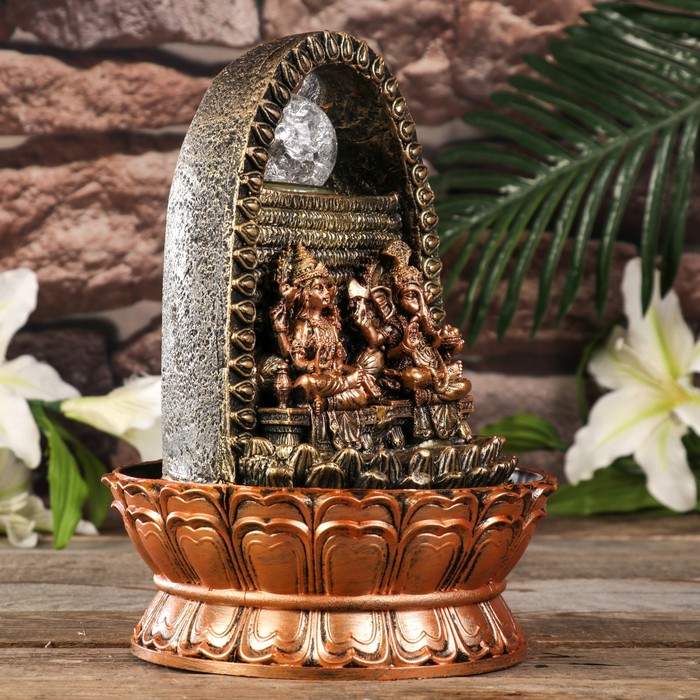 Фонтан настольный от сети, подсветка "Парвати и Ганеша у арки с водопадом" 27,5х20х20 см
