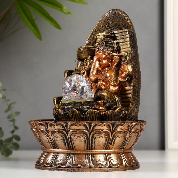 Фонтан настольный от сети, подсветка "Ганеша у скалы с водопадом" 28х20х20 см