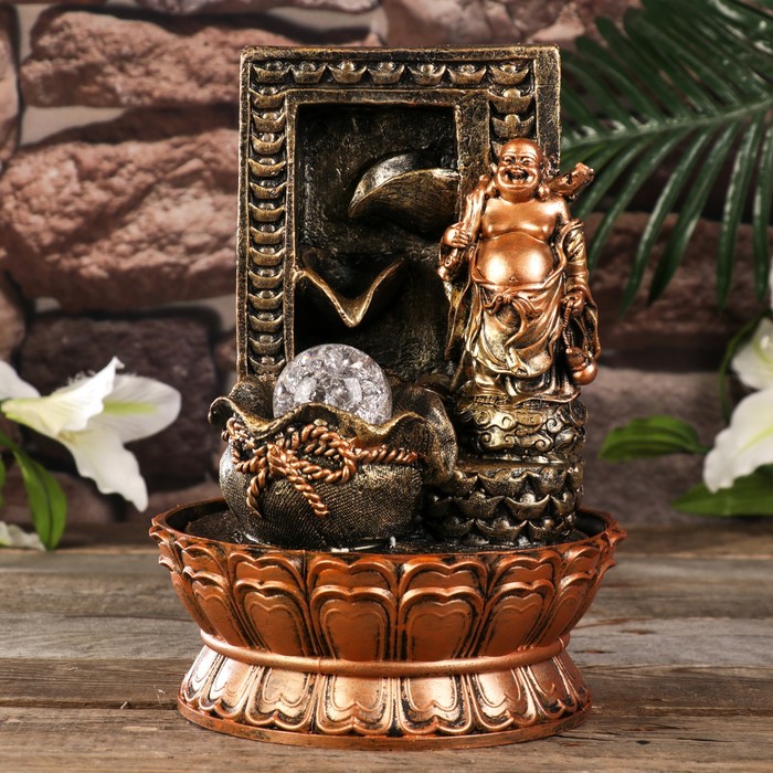 Фонтан настольный от сети, подсветка "Хотей у арки с водопадом" 28,5х20х20 см