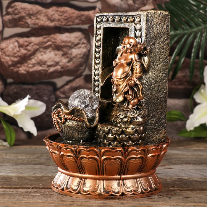 Фонтан настольный от сети, подсветка "Хотей у арки с водопадом" 28,5х20х20 см