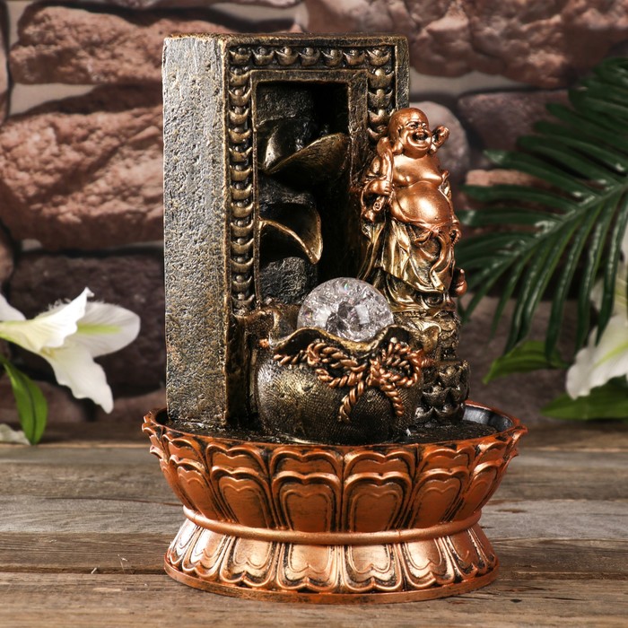 Фонтан настольный от сети, подсветка "Хотей у арки с водопадом" 28,5х20х20 см