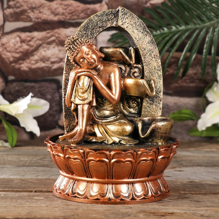 Фонтан настольный от сети "Будда у арки с водопадом" 28х20х20 см