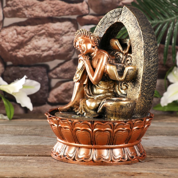 Фонтан настольный от сети "Будда у арки с водопадом" 28х20х20 см