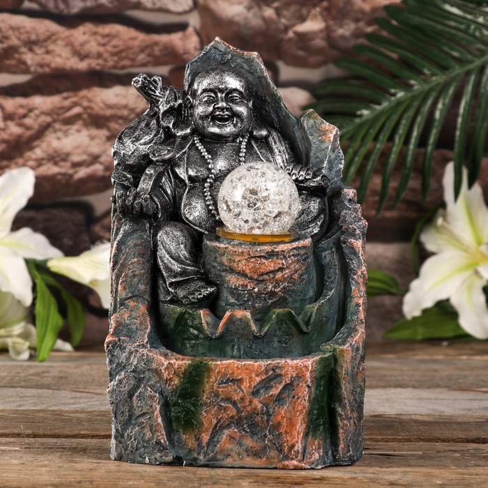 Фонтан настольный от сети, подсветка "Хотей с жезлом Жуи" серебро 25,8х16х14 см