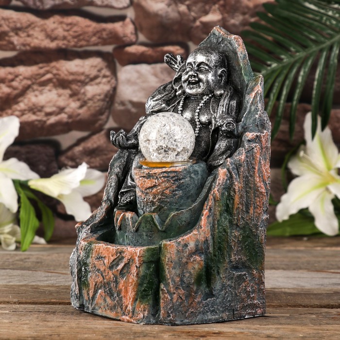 Фонтан настольный от сети, подсветка "Хотей с жезлом Жуи" серебро 25,8х16х14 см