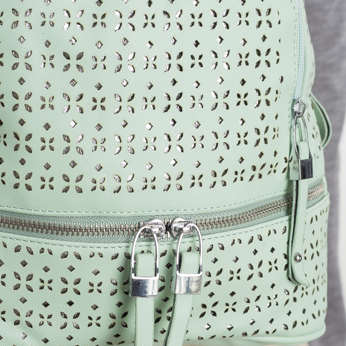 Рюкзак "Перфорация", 2 отдела на молниях, наружный карман, цвет мятный