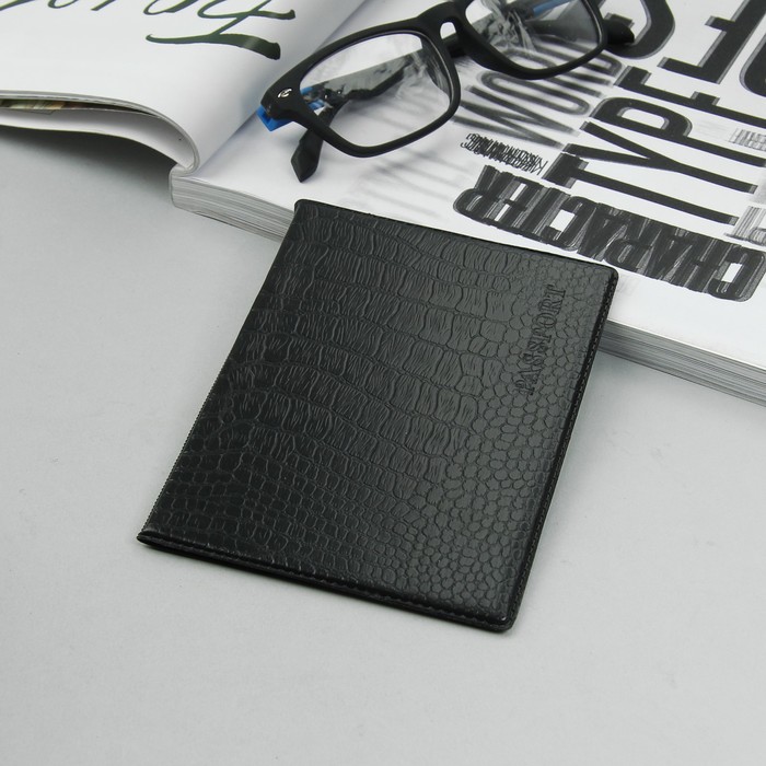Обложка для паспорта, тиснение, цвет чёрный