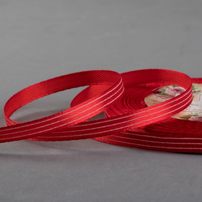 Лента атласная "Полосы", 6мм, 23±1м, №26, цвет белый/красный