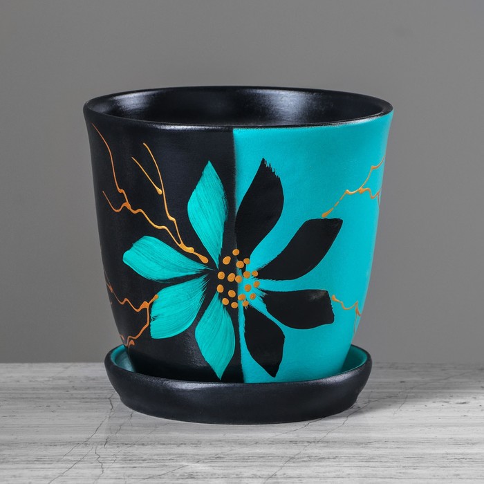 Кашпо "Глория" акрил, день-ночь, зелёно-чёрное, 2 л