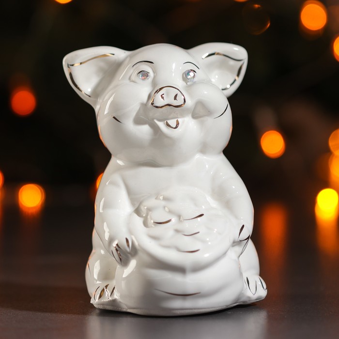 Копилка "Свинка с монетами" белый глянец