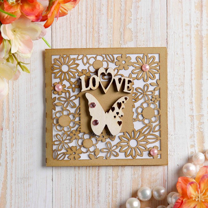 Открытка-мини "Love" бабочка, ручная работа