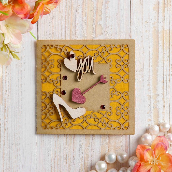 Открытка-мини "Love you" туфли, ручная работа