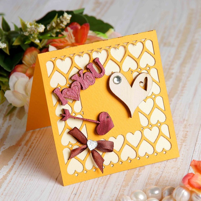 Открытка-мини &quot;Love you&quot; туфли, сердечки, ручная работа