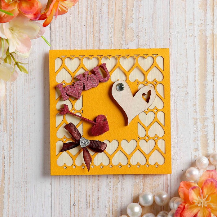 Открытка-мини "Love you" туфли, сердечки, ручная работа