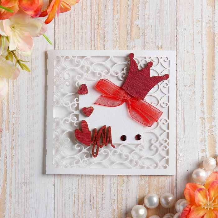 Открытка-мини "Love you" корона, ручная работа