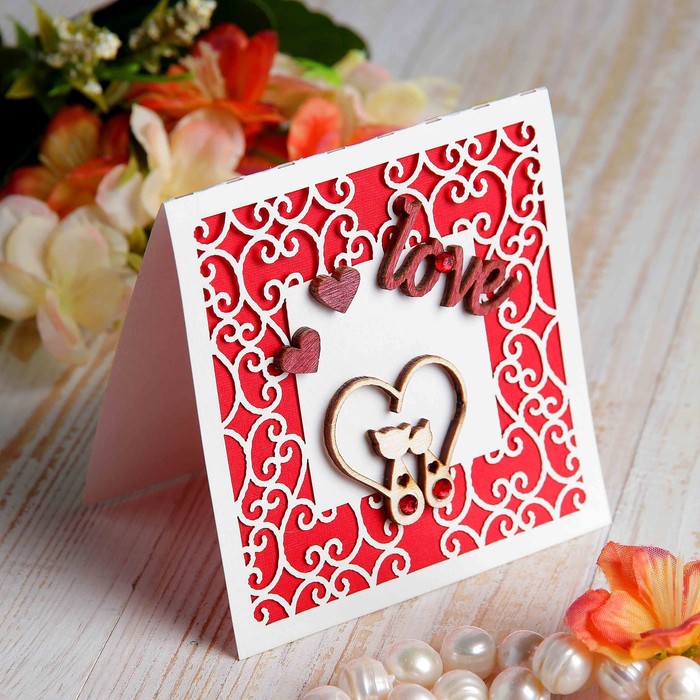 Открытка-мини &quot;Love you&quot; коты, ручная работа