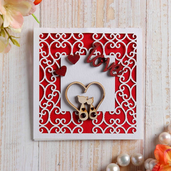 Открытка-мини "Love you" коты, ручная работа