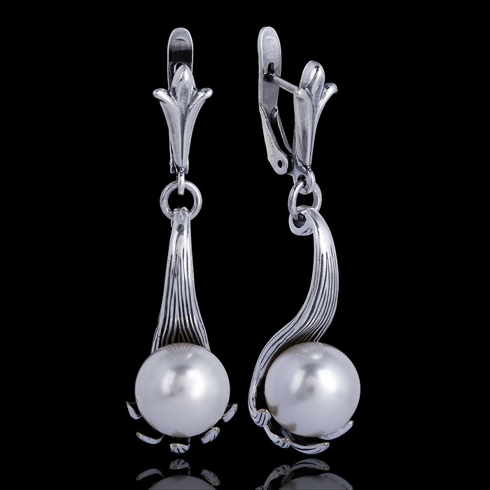 Серьги "Блекса", цвет белый в чернёном серебре