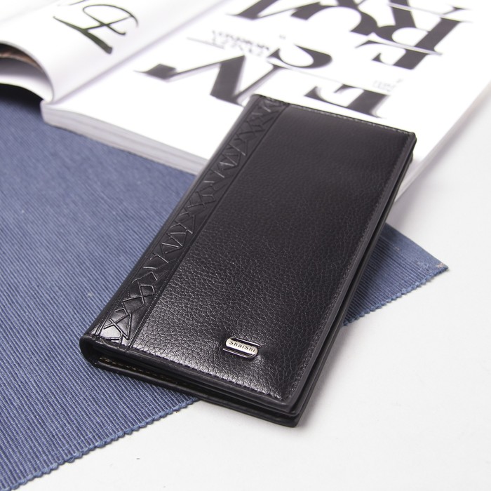 Портмоне мужское, 2 отдела для купюр, для карт, для монет, цвет чёрный