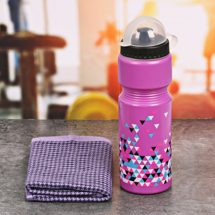 Набор "Треугольники", бутылка для воды 800 мл, полотенце, чехол