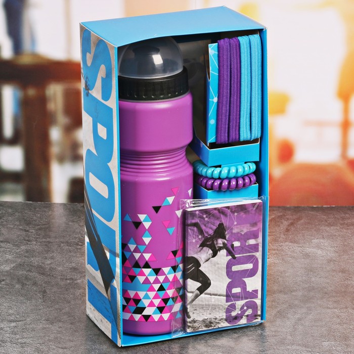 Набор "Треугольники", бутылка для воды 800 мл, повязка для волос 2шт., блокнот