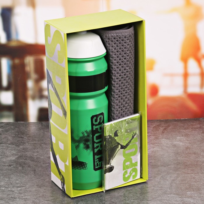 Набор "Sport is life", бутылка для воды 800 мл, полотенце, блокнот