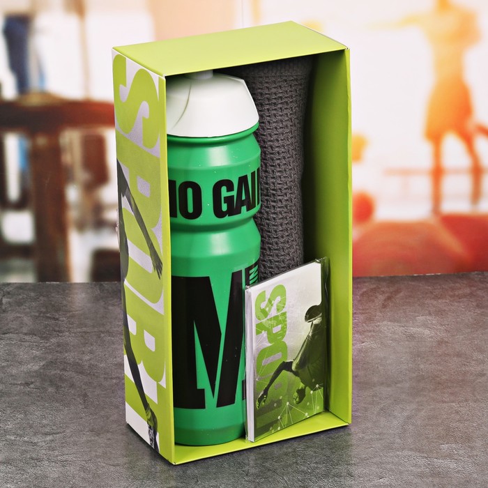 Набор "GYM", бутылка для воды 800 мл, полотенце, блокнот