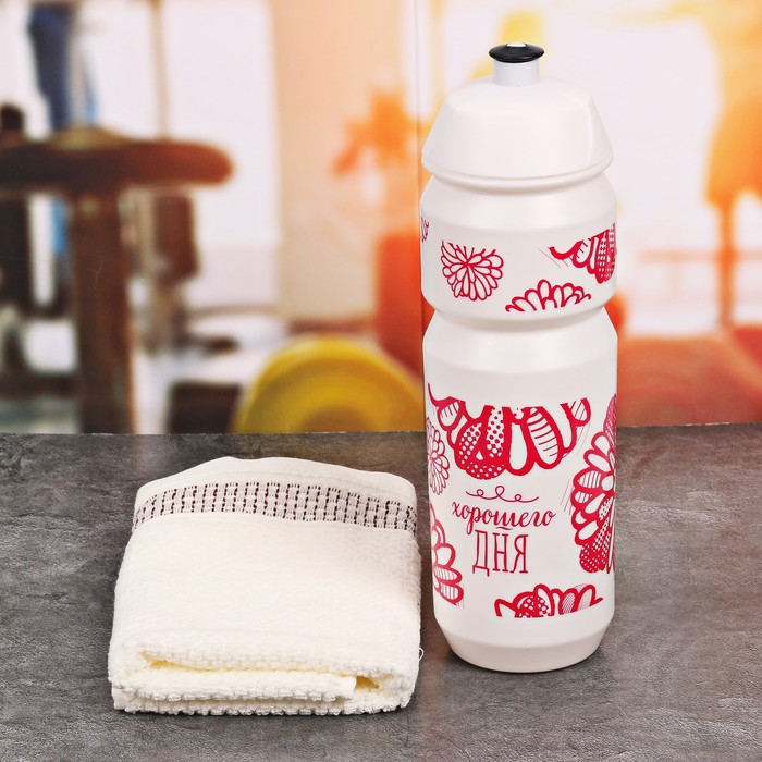 Набор "Хорошего дня", бутылка для воды 800 мл, полотенце, чехол