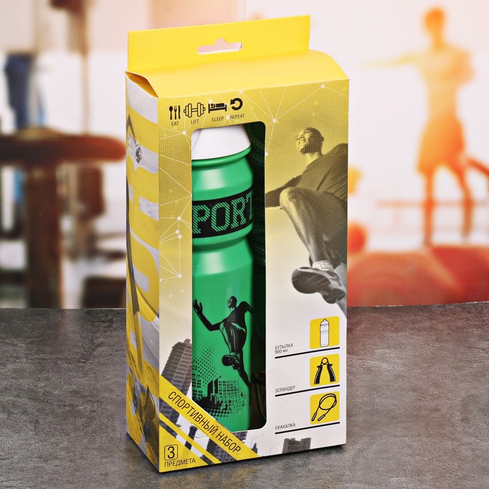 Набор "Sport is life", бутылка для воды 900 мл, скакалка, эспандер