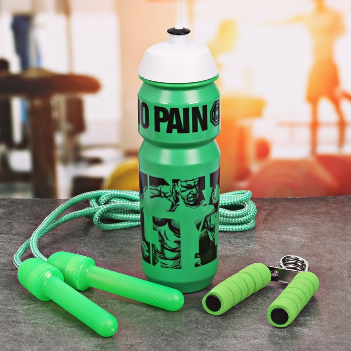 Набор "GYM", бутылка для воды 900 мл, скакалка, эспандер