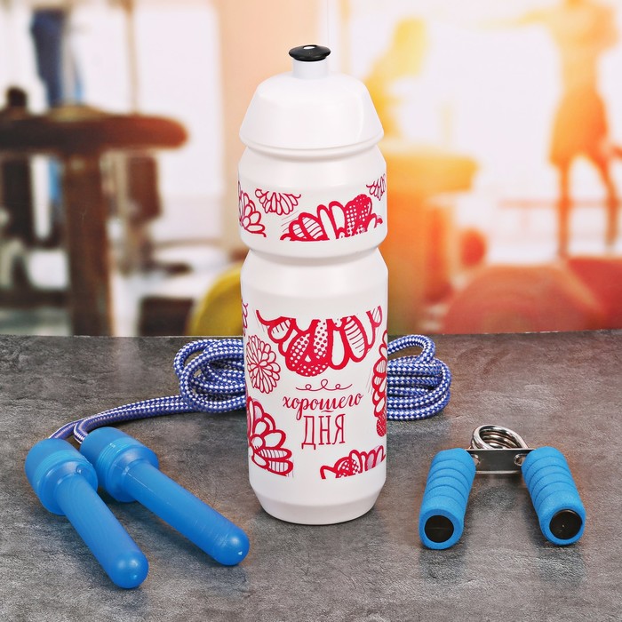 Набор "Хорошего дня", бутылка для воды 900 мл, скакалка, эспандер