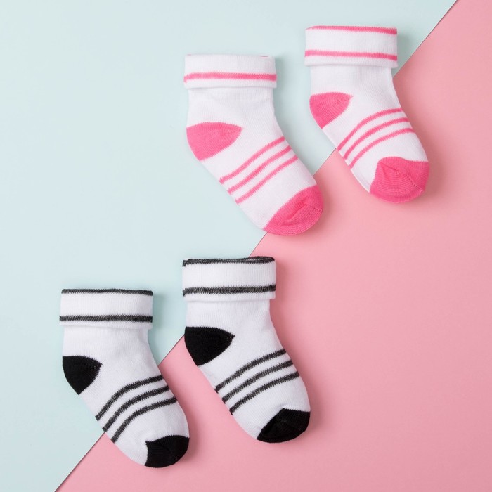 Набор детских носочков (2 пары), размер 9, цвет розовый/черный