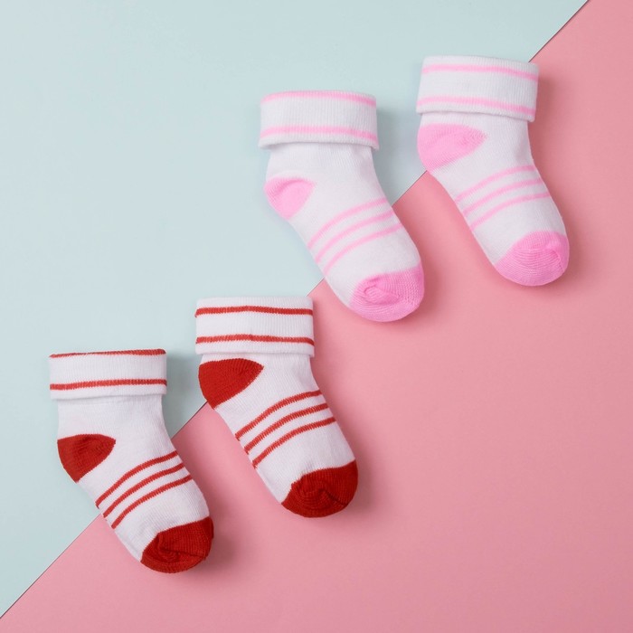 Набор детских носочков (2 пары), размер 9, цвет красный/розовый
