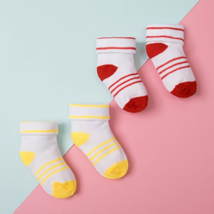 Набор детских носочков (2 пары), размер 9, цвет красный/желтый