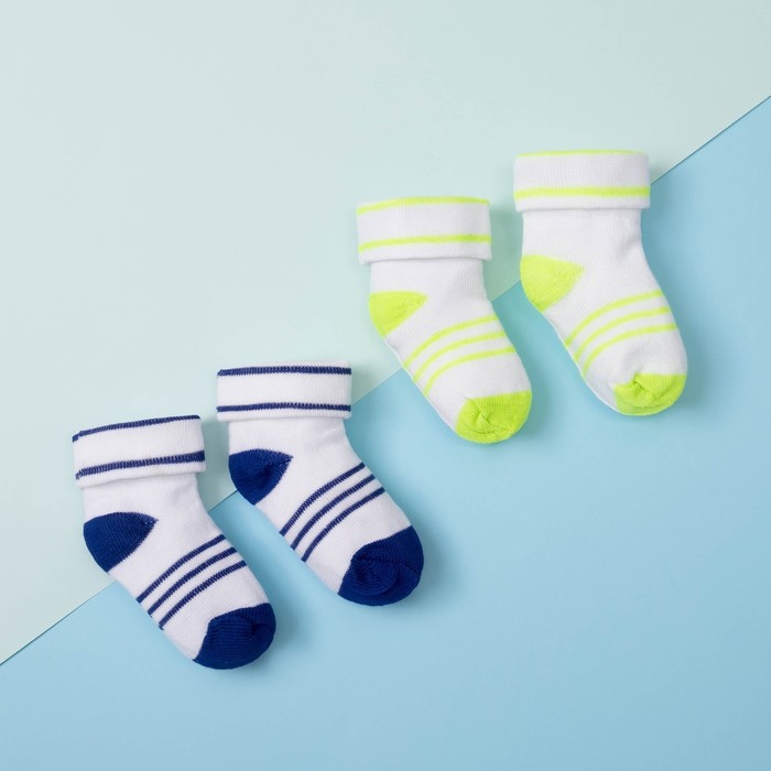 Набор детских носочков (2 пары), размер 9, цвет синий/зелёный