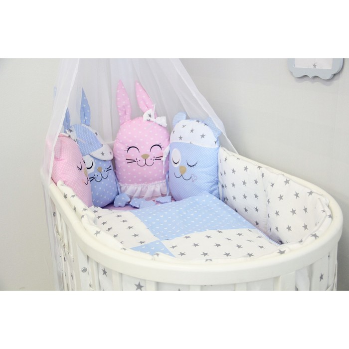 Комплект в круглую кроватку "Друзья", 7 предметов, бязь, розово-голубой