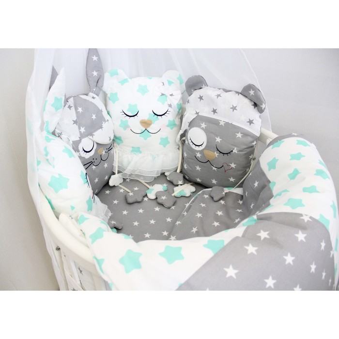 Комплект в круглую кроватку "Друзья", 7 предметов, бязь, мята