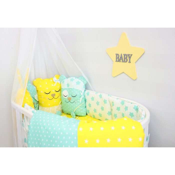 Комплект в круглую кроватку "Друзья", 7 предметов, бязь, мяно-жёлтый