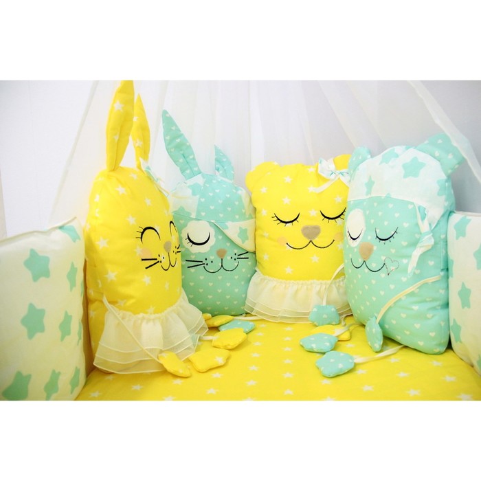 Комплект в круглую кроватку "Друзья", 7 предметов, бязь, мяно-жёлтый
