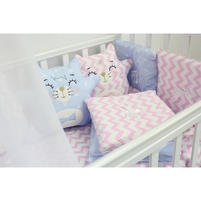 Комплект в кроватку "Котики", 4 предмета, бязь, розово-голубой