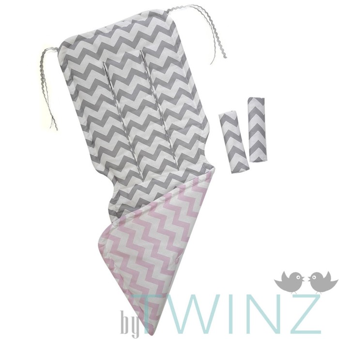 Матрасик в коляску "Зигзаги", размер 34х84 см, сатин, серый/розовый