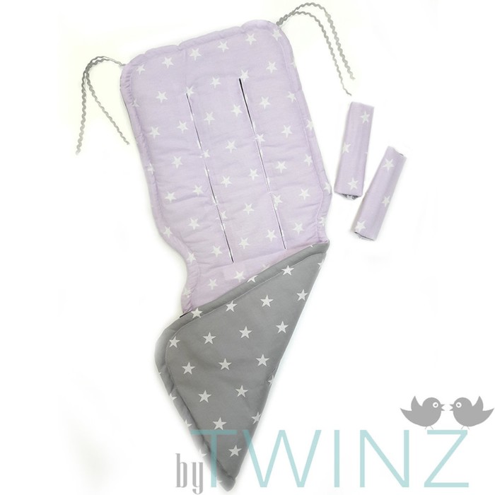 Матрасик в коляску "Звёзды", размер 34х84 см, сатин, серый/сиреневый