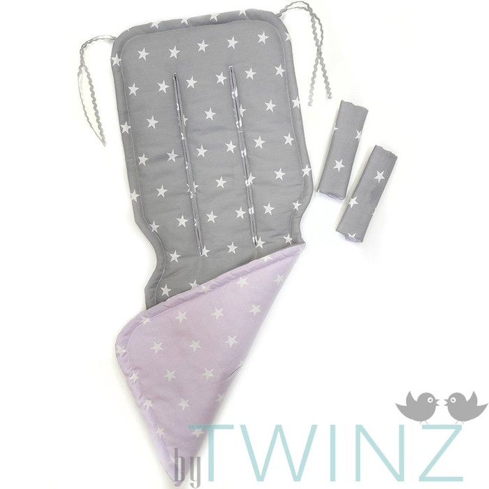 Матрасик в коляску "Звёзды", размер 34х84 см, сатин, серый/сиреневый